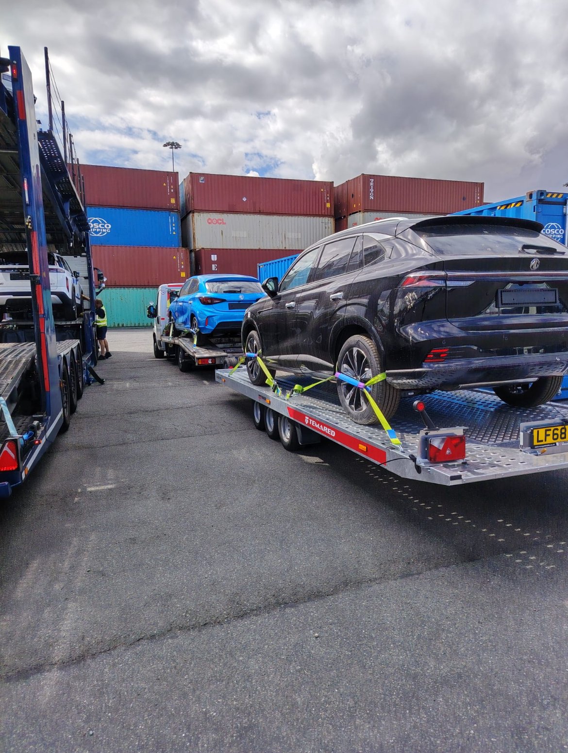 Cars loaded ready for transport at the docks
